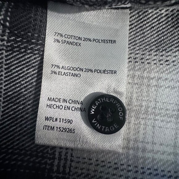 Womens Small Black Gray Flannel Weatherproof Vintage Comfort Stretch Plaid Shirt - Picture 7 of 9